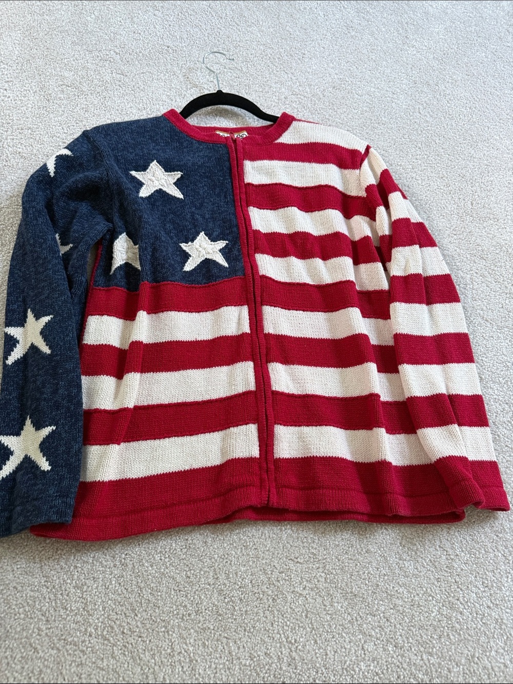Americana women’s Red White & Blue Star Stripe Zip Front zip sweater